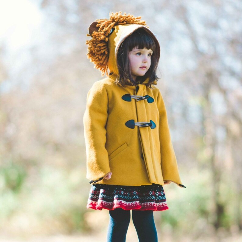 Lion Coat, Girls Lion Jacket, Wool Toggle Coat, Kids Winter Outerwear, Lion Costume, Animal Hoodie, Halloween Costume image 1