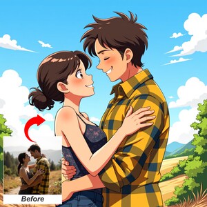 Custom Anime Style Portrait Gift - Turn Your Photo into Personalized Anime Couple Portrait Art Illustration | Couple Gift, Pet and Birthdays