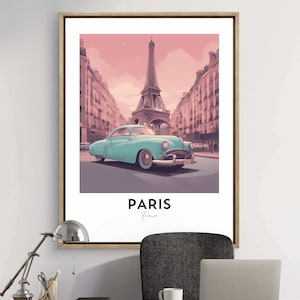 Vintage car with Eiffel Tower | Paris Wall Art | Vintage Car Wall Art | City Wall Art | Travel Wall Art | Home Decor | Printable Wall Art