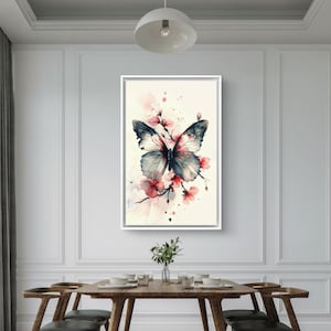 Grey watercolor butterfly with pink flowers - Butterfly Wall Art, Pink Flowers Wall Art, Watercolor Wall Art, Home Decor, Printable Wall Art