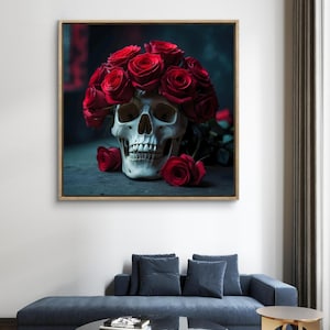 Skull with red roses | Gothic Wall Art | Skull Wall Art | Red Roses Wall Art | Home Decor | Printable Wall Art | Digital Download