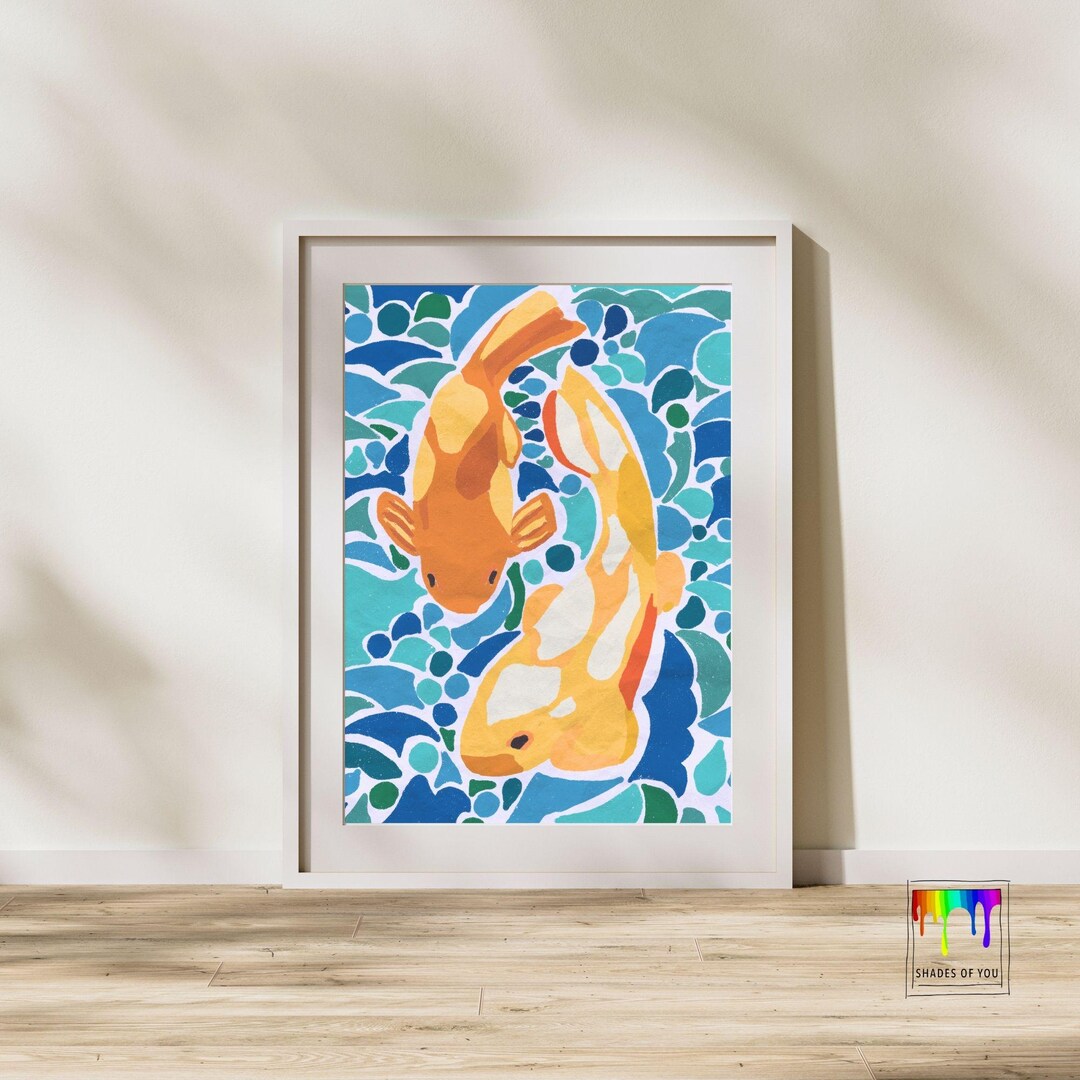 Goldfish Mosaic Wall Art, Blue & Gold Fish Digital Download, Crayon ...