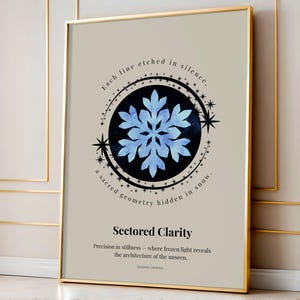 Sectored Clarity Snowflake Poster, Cosmic Crystal Art, Minimalist Winter Wall Decor, Sacred Geometry Print, Celestial Snowflake Art