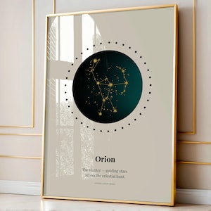 Orion Poster, Constellation Wall Art, Minimalist Star Print, Celestial Decor, Astronomy Gift, Night Sky Illustration, Zodiac Poster