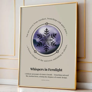 Whispers in Fernlight, Fernlike Stellar Dendrite Snowflake Art Print, Cosmic Crystal Wall Art, Celestial Winter Poster, Minimalist Snow Art