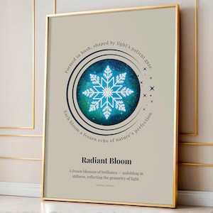 Radiant Bloom Snowflake Print, Stellar Dendrite Wall Art, Celestial Winter Decor, Cosmic Crystal Poster, Snowflake Gift for Nature Lovers