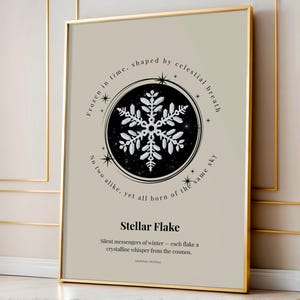 Stellar Flake Poster, Snowflake Wall Art, Celestial Winter Decor, Cosmic Crystal Print, Minimalist Snow Art, Spiritual Gift for Home