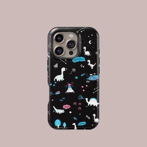 Funda para teléfono con bonito estampado de dinosaurios, con un divertido diseño de dinosaurio y volcán - iPhone 16, 15, 14, 13, 12, 11 Pro Plus, Mini Max, Samsung S25, S24, S23, S20 Ultra