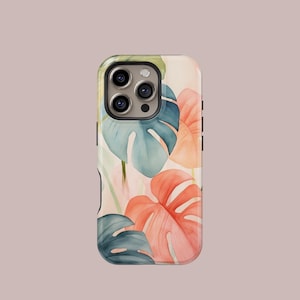 Boho Tropical Foliage Phone Case, Summer Tropical Leaves Cover - iPhone 16 15 14 13 12 11 Pro Max, Samsung Galaxy S25 S24 S23 S22 S21 Ultra