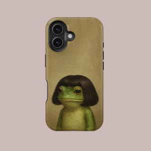 Telefoonhoesje schattige kikker met bob kapsel, eigenzinnige cartoon kikker hoesje - iPhone 16 15 14 13 12 11 Pro Max, Samsung Galaxy S25 S24 S23 S22 Ultra