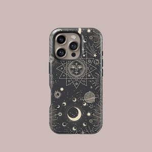 Trendy Moon & Star-telefoonhoesje, Boho Celestial Cover - iPhone 16 15 14 13 12 11 Pro Max, Samsung Galaxy S25 S24 S23 S22 S21 Ultra