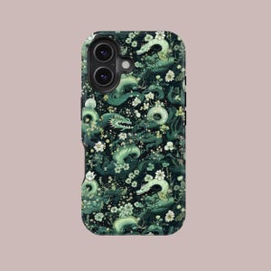 Whimsical Floral Dragon Phone Case, Mystical Asian Art Aesthetic Cover - iPhone 16 15 14 13 12 11 Pro Max, Samsung Galaxy S25 S24 S23 Ultra