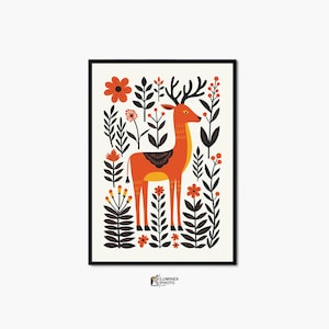 Instant Digital Download, Art illustration,Nordic Deer Print: Abstract Scandinavian Wall Art (Digital Download)