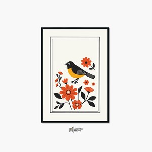Instant Digital Download, Art illustration,Nordic Abstract Flower Birds Photography Print: Scandinavian Wall Art (Digital Download)