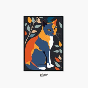Abstract Cat Art Print: Blue Yellow Red Scandinavian Wall Decor (Digital Download),printable wall art, abstract art print, modern décor