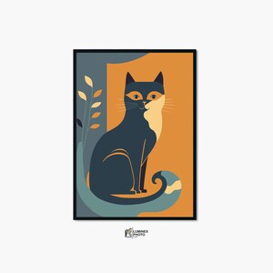 Gray and Yellow Cat Abstract Art Print: Scandinavian Home Decor (Digital Download),printable wall art, abstract art print, modern décor