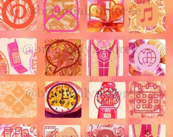 Tema neón veraniego para iPhone / Fondo de pantalla rosa y naranja, widgets (descarga digital)