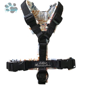 Dog harness meadow flowers black Y-harness padded softshell, handmade & individually adjustable – Dog harness handmade