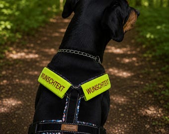 Custom text harness band | Velcro band for dog harnesses | Personalized warning sign | Neon yellow