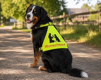 Warndecke Hund Neongelb mit Wunschtext – Sicherheitsdecke – personalisierte Hundedecke Outdoor – Hund Warnweste - Warndecke Hund