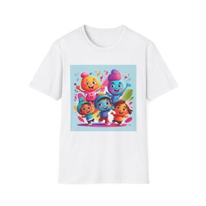 Camiseta infantil con adorables personajes de dibujos animados, ropa infantil, camiseta con expresiones adorables, colores vibrantes y divertidos, regalo de cumpleaños.