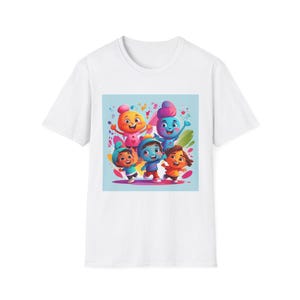 Schattige stripfiguren kinder T-shirt, kinderkleding, T-shirt schattige uitdrukkingen, speelse levendige kleuren, shirt verjaardagscadeau