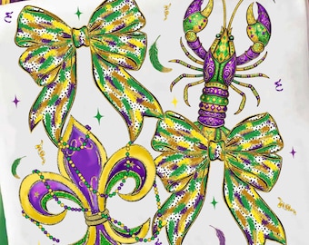 Mardi Gras Beads PNG, Coquette Bow PNG, Mardi Gras Carnival PNG (Digital Download)