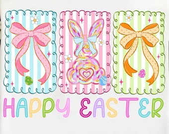 Happy Easter PNG, Coquette Bow Sublimation Design, Glitter Bunny PNG (Digital Download)