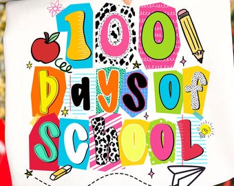 100 Days of School PNG, Happy 100th Day of School Sublimation Design, Colorful Retro Teacher PNG (Digital Download)