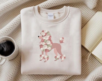 Diseño de bordado de caniche floral, archivo de bordado a máquina de perro adorable, patrón de bordado de apliques de cachorro, archivo de puntada para amantes de las mascotas