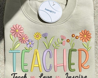 Diseño de bordado para maestros, archivo de bordado floral para maestros, bordado Teach Love Inspire, archivo de puntada para regalo de regreso a clases
