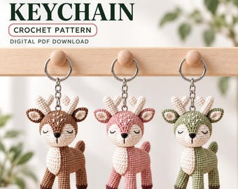 Deer Keychain Crochet Pattern PDF, Spotted Fawn Amigurumi, Woodland Animal Bag Charm Tutorial