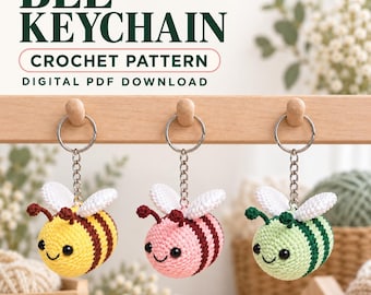 Keychain Bee Crochet Pattern PDF, Bumblebee Amigurumi, Handmade Bag Charm Gift