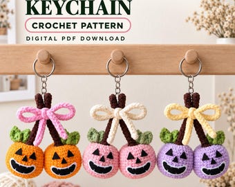 Keychain Double Pumpkin Crochet Pattern PDF, Halloween Jack O Lantern Bag Charm, Fall Amigurumi
