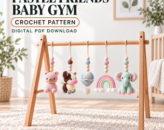 Baby Gym Crochet Pattern Bundle, 5 Pastel Amigurumi Toys, Nursery Mobile PDF