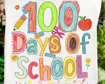 100 Days of School PNG, Hand-Drawn School Design, Back To School, Gift For Teacher, Child Art Doodle Design (Digital Download)