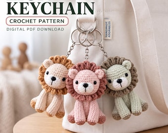 Lion Keychain Crochet Pattern PDF,  Amigurumi Bag Charm, Easy Animal Gift