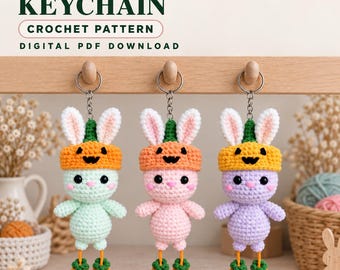 Keychain Pumpkin Bunny Crochet Pattern PDF, Halloween Rabbit Amigurumi, Bag Charm