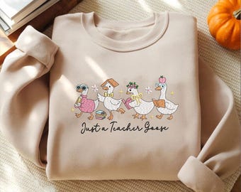 Just a Teacher Goose Embroidery Design, Cute Goose Machine Embroidery Pattern, Back To School Embroidery File, Teacher Life Stitch File