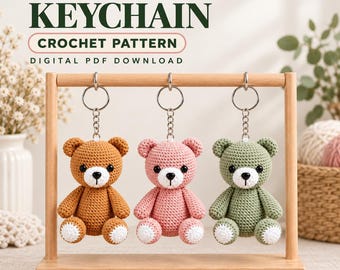 Keychain Bear Crochet Pattern PDF, Cute Teddy Bear Amigurumi, Handmade Bag Charm