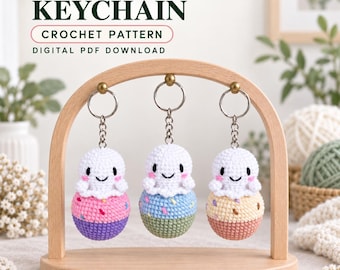 Crochet Ghost Cupcake Keychain Pattern, Amigurumi Halloween Charm (PDF Download)
