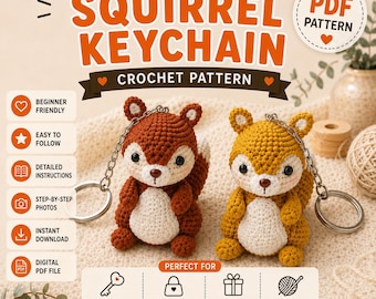 Squirrel Keychain Crochet Pattern, Amigurumi Woodland Animal (PDF Download)