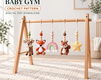 Baby Gym Crochet Pattern Bundle, Woodland Fawn, Fox, Squirrel, Rainbow and Star PDF