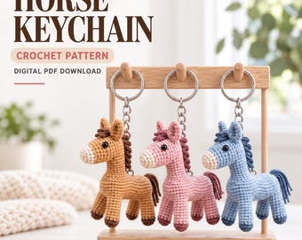 Horse Keychain Crochet Pattern PDF, Amigurumi Pony Bag Charm, Equestrian Gift