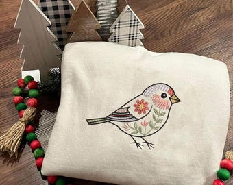 Floral Bird Embroidery Design, Vintage Bird Embroidery File, Nature Machine Embroidery Pattern, Spring Garden Stitch File, Instant Download