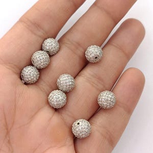 92.5 Sterling Silver pave setting natural diamond ball bead diamond finding pave diamond ball silver ball diamond ball pave balls jewelry