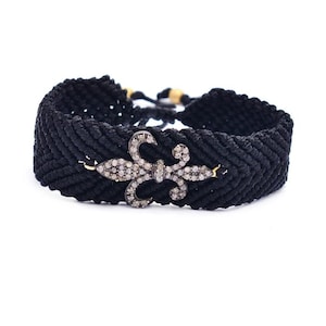 925 Sterling Silver pave diamond thread bracelet sword pendant thread bracelet silver sword unisex bracelet silver diamond pave jewelry