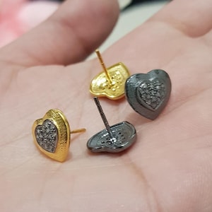 92.5 Sterling silver pave setting natural diamond pave stud diamond heart shape tops earring heart earring  beautiful tops earring