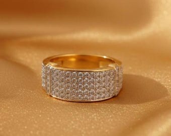 Luxury Pave Moissanite/Diamond Band Ring, 14K Yellow Gold Plated Wedding Band