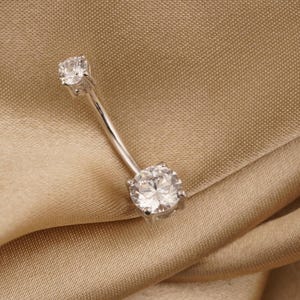 Charming Moissanite Belly Button Ring, Round Cut Diamond Belly Ring,10k/14k Solid Gold Handmade Belly Ring, Trendy Navel Piercing Belly Ring